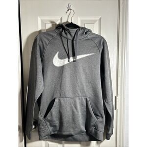 Nike Hoodie Mens M Gray Pullover Swoosh Logo‎ Dri-Fit Performance Training